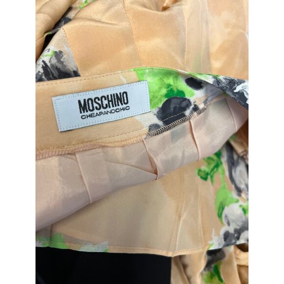 MOSCHINO CHEAP AND CHIC Pink Silk Fabric Floral Print Top Aline Midi Skirt Set - Picture 4 of 7